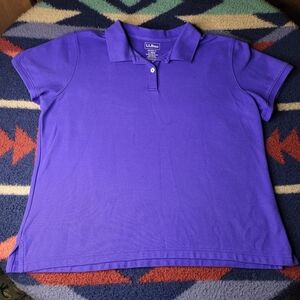 LL Bean Polo Shirt Womens Large Blue Relaxed Fit Cotton Golf Classic Top